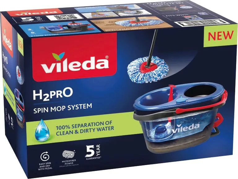 Mop Vileda H2Pro Spin me kovë dy dhoma, 178332, zi/blu/kuqe