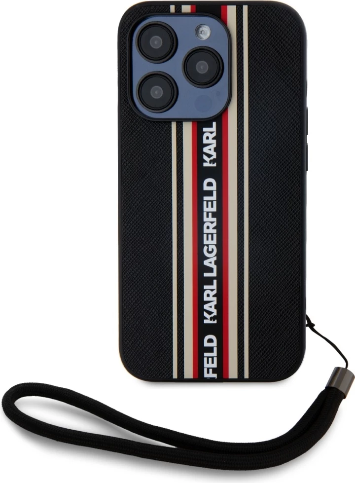 Mbështjellës Karl Lagerfeld Saffiano Athleisure Stripes Cord për iPhone 15 Pro Max, Kuqe