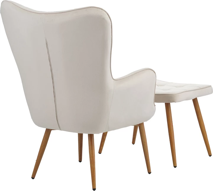 Fotel Maddison me stol këmbësh, kadife krem, këmbë natyrale, 68x72x98cm