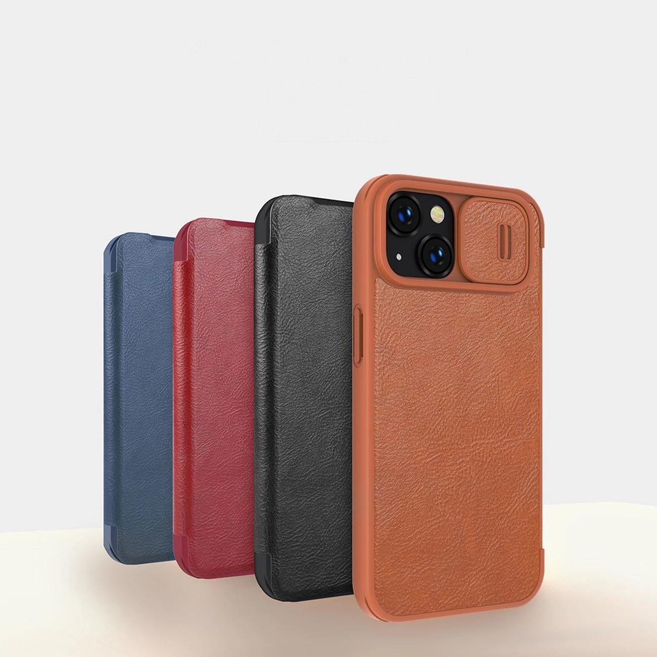 Mbështjellës Nillkin Qin Leather Pro Case për iPhone 14 Plus, me kapak dhe mbrojtje kamere, Kaltër