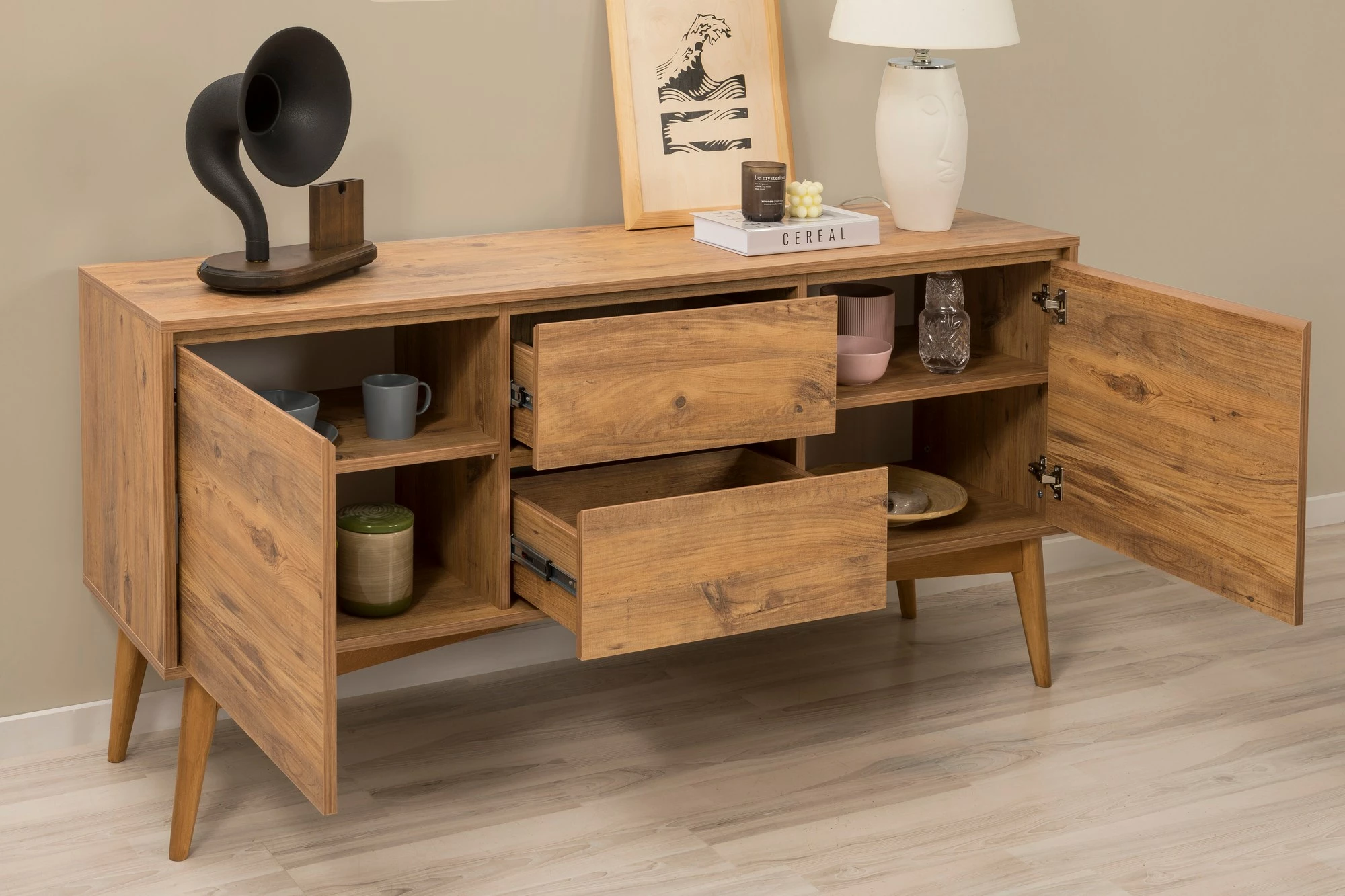 Set tavoline e zgjatshme me karrige dhe konsol (5 copë), Skye Decor, Vina 02 1053, ngjyrë pishë Atlantiku, antracit