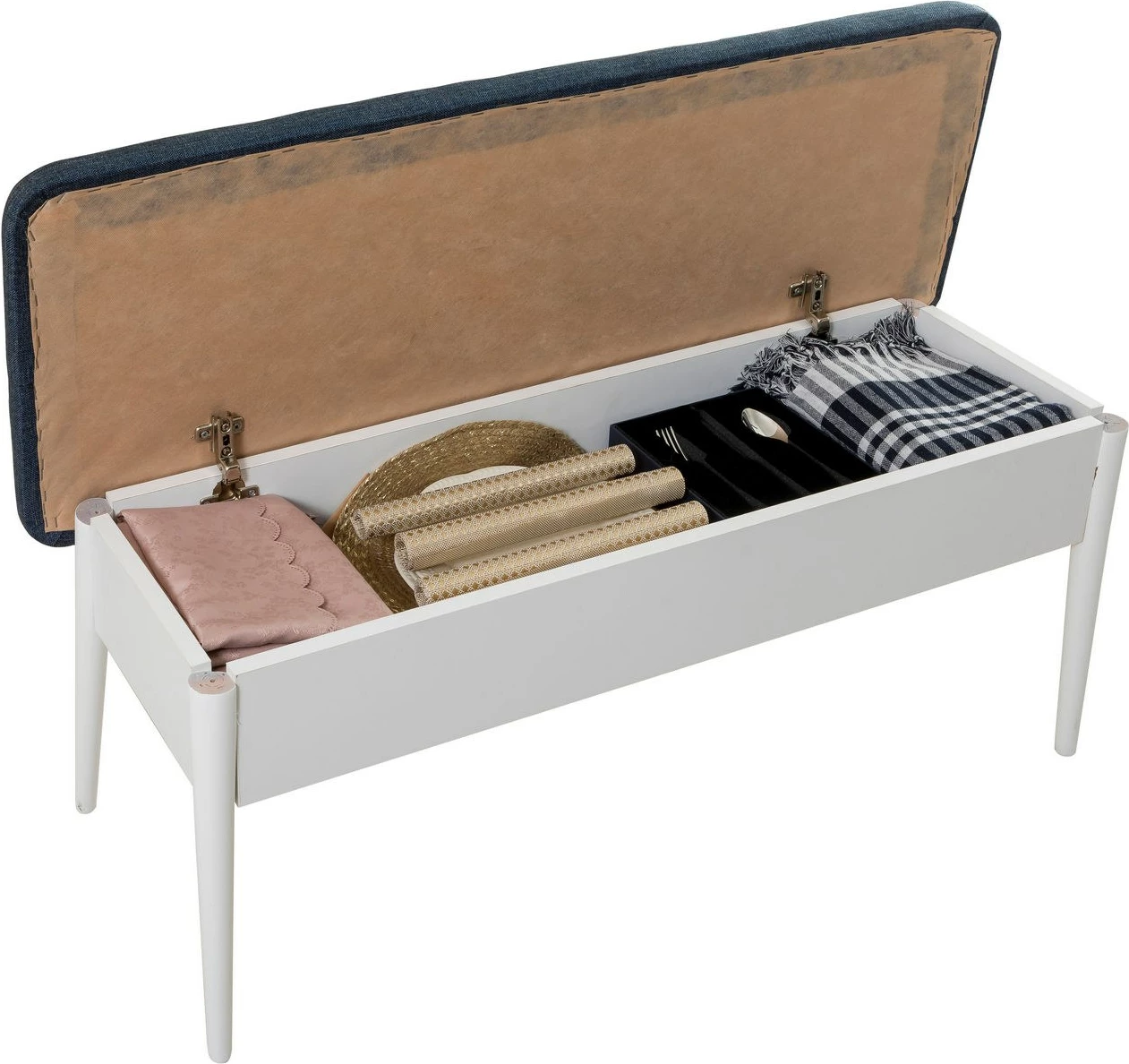 Tavolinë me karrige, set 5 pjesësh, Hanah Home, Vina, e bardhë dhe kaltër e errët