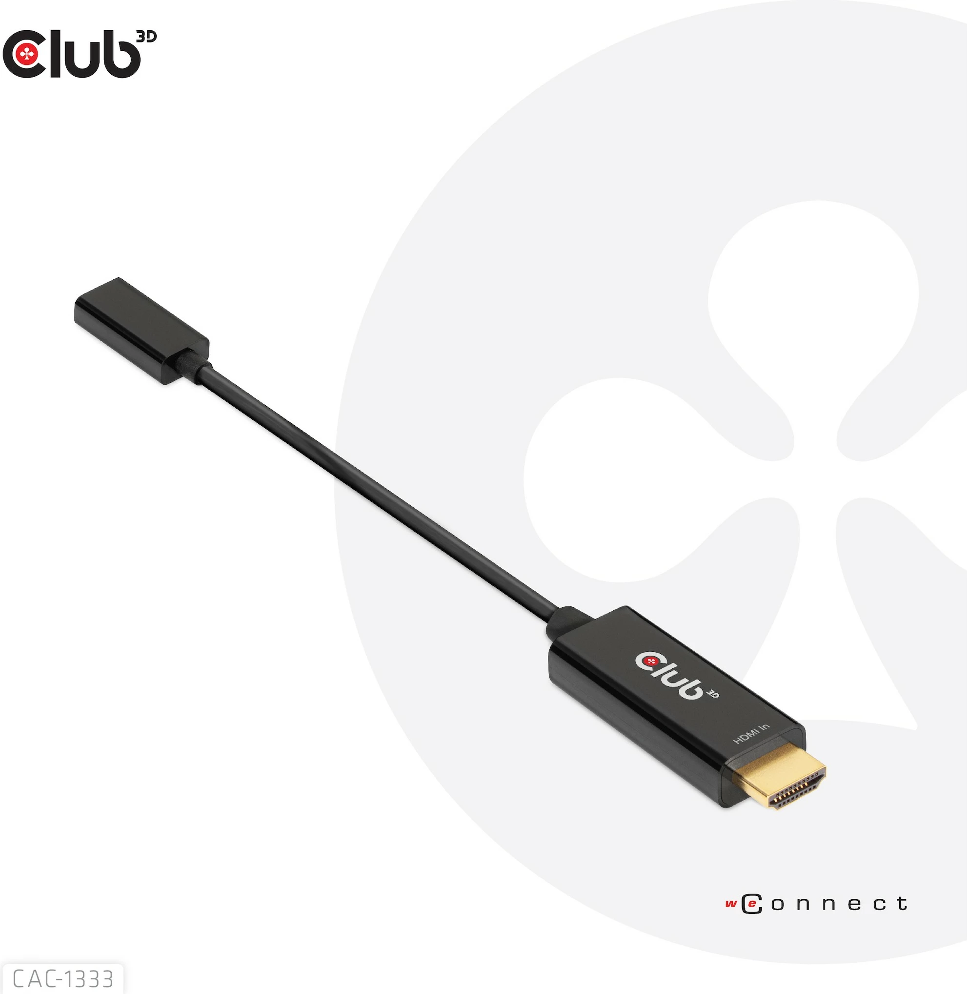 Adapter Club3D HDMI 2.0 në USB-C 4K60Hz, 0.22m, i zi
