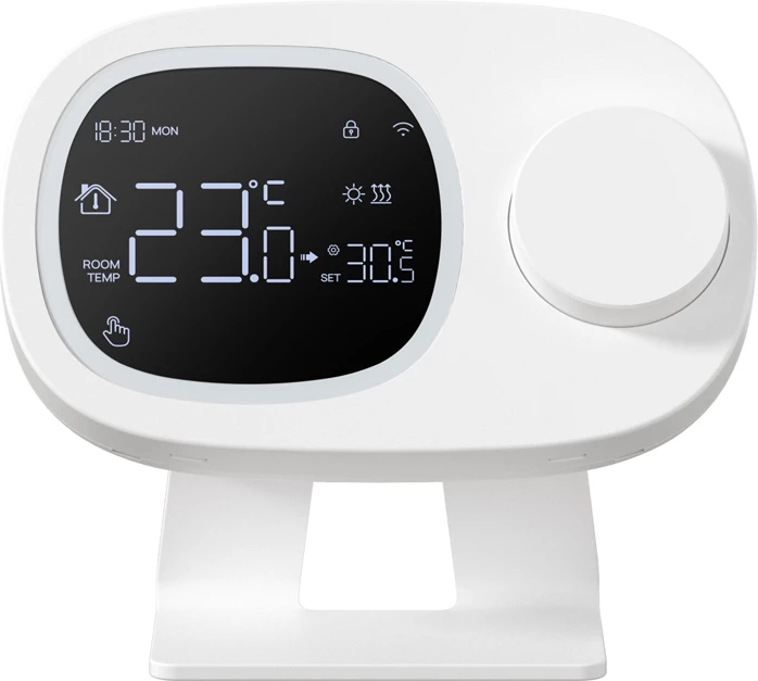 Termostat i mençur Wi‑Fi, Avatto WT598-1T1, ekran me ndriçim, programim javor 5+2/6+1/7, kontroll me aplikacion Tuya/Smart Life dhe zë, furnizim me rrymë ose 3x AAA