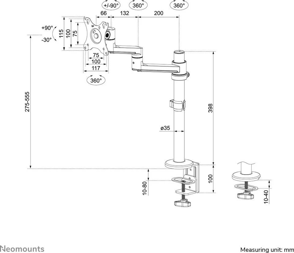 Krah monitori Neomounts DS60-425BL1, 17-27 inç, kapëse/gromet, 8 kg, e zezë