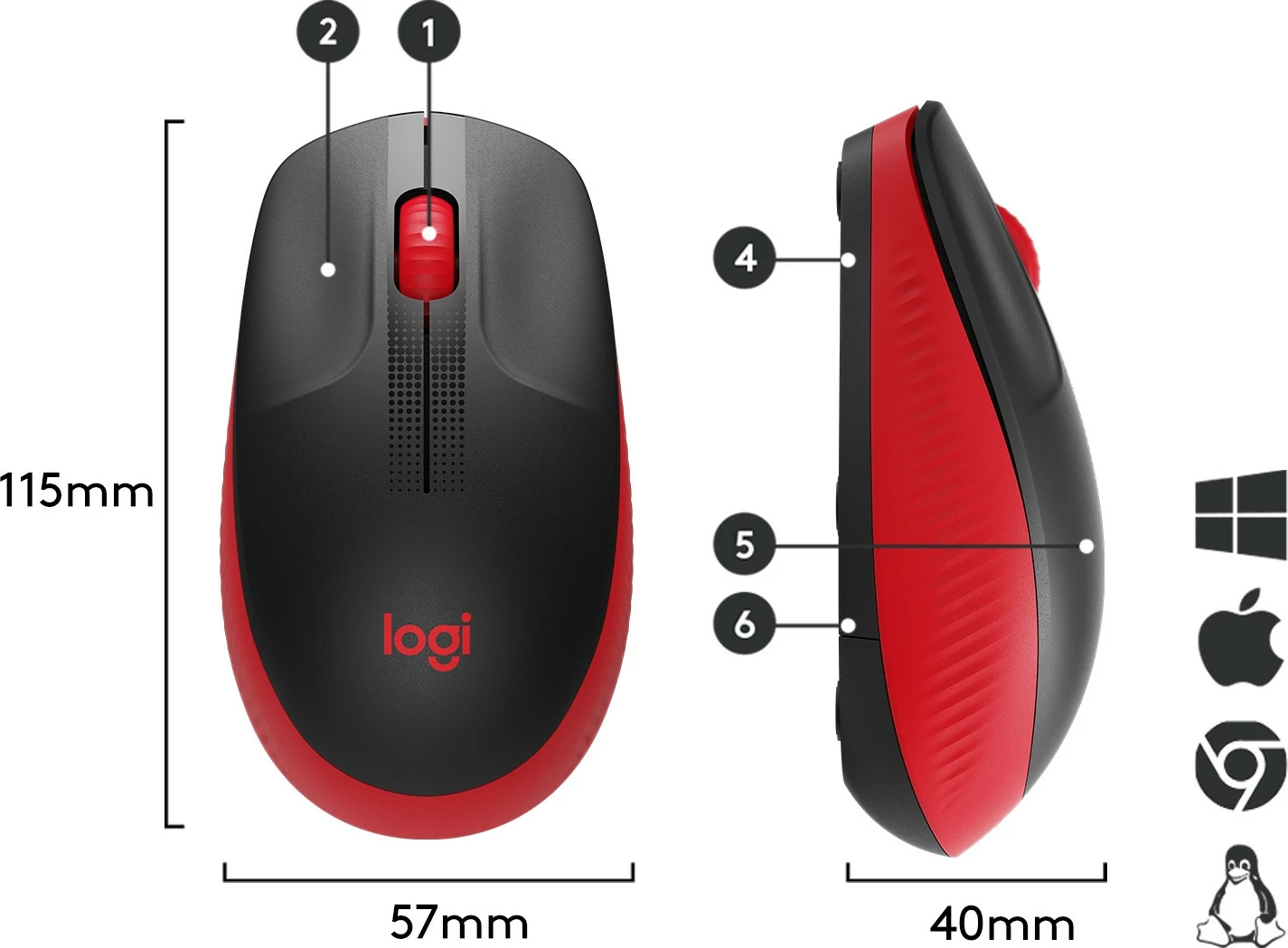 Maus Logitech M190, Wireless, 1000 DPI, i zi, i kuq