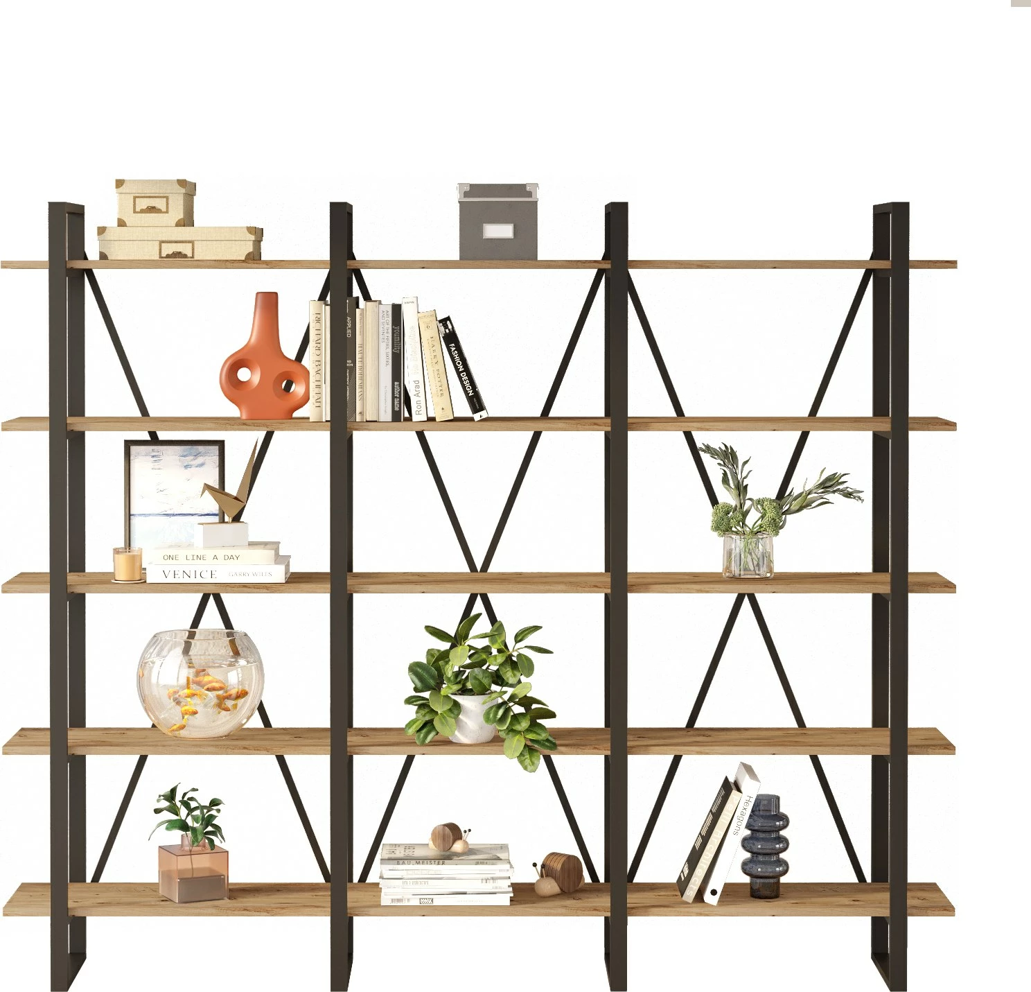 Raft librash Hanah Home, Ml4-A, ngjyrë Atlantic Pine, 219.6x180x34 cm