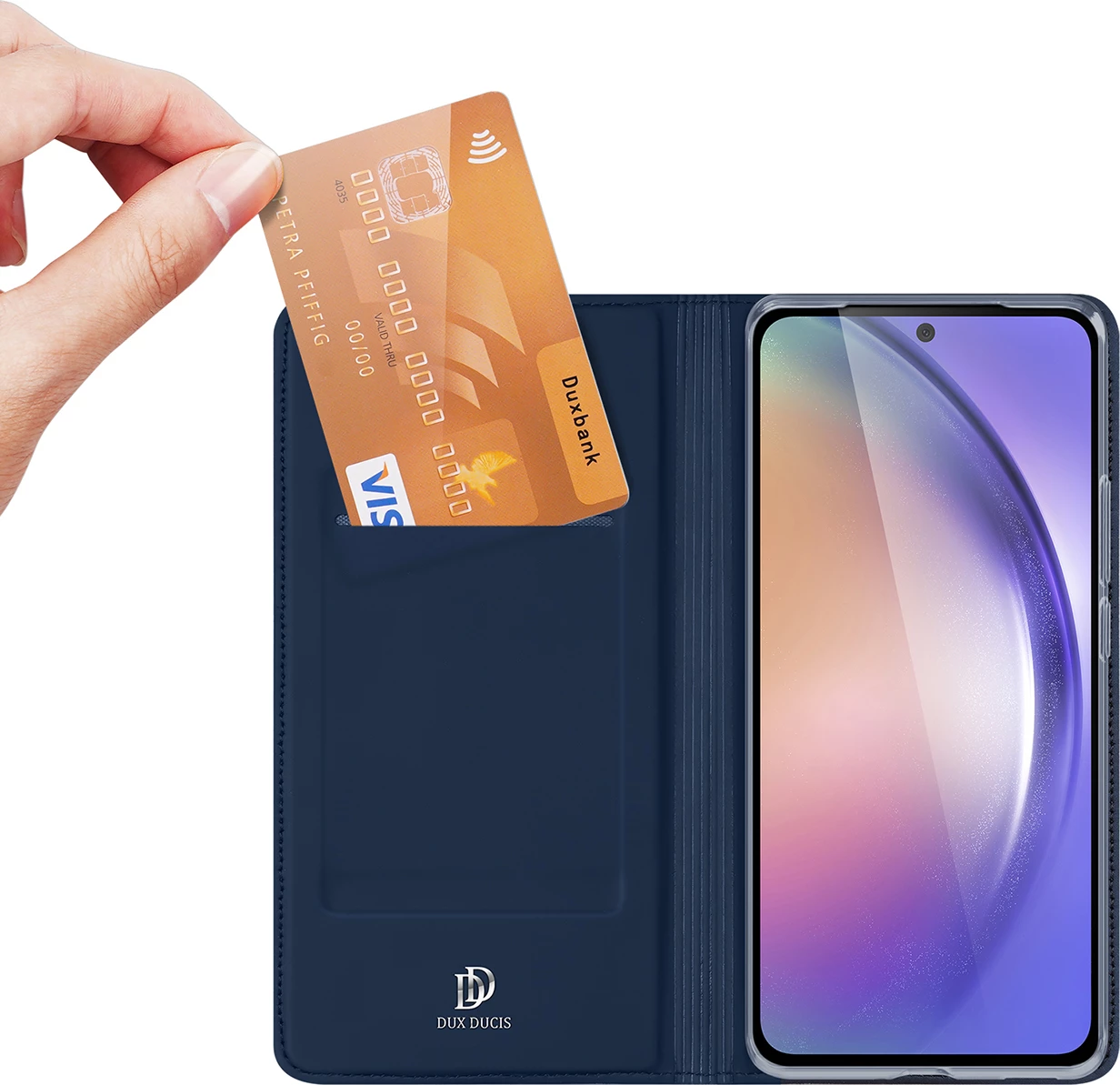 Mbështjellës Dux Ducis Skin Pro për Samsung Galaxy A55 5G, me kapak dhe xhep për kartela, Kaltër