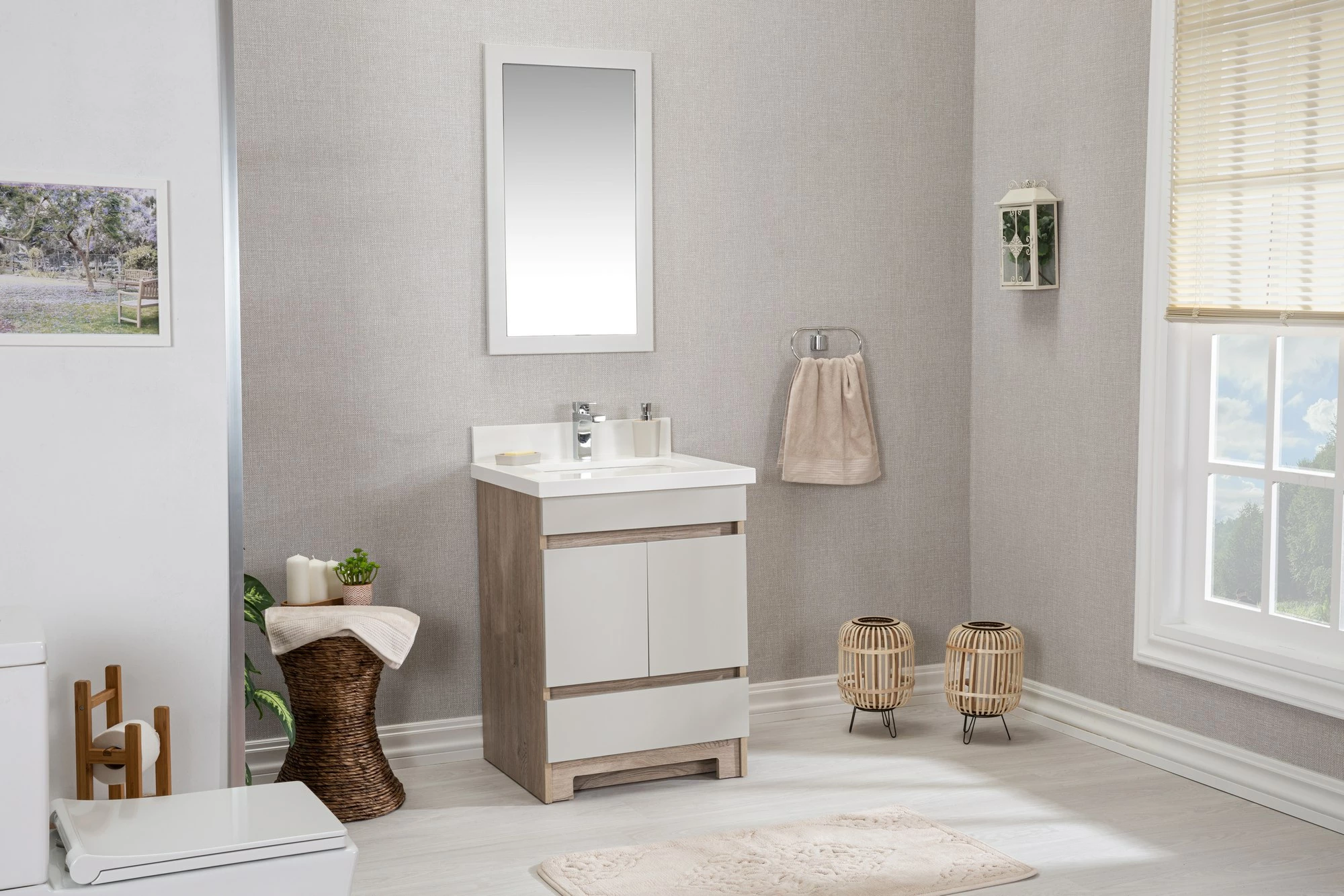 Set mobiljesh për banjo (2 copë), Skye Decor, Echo 24, ngjyrë lisi