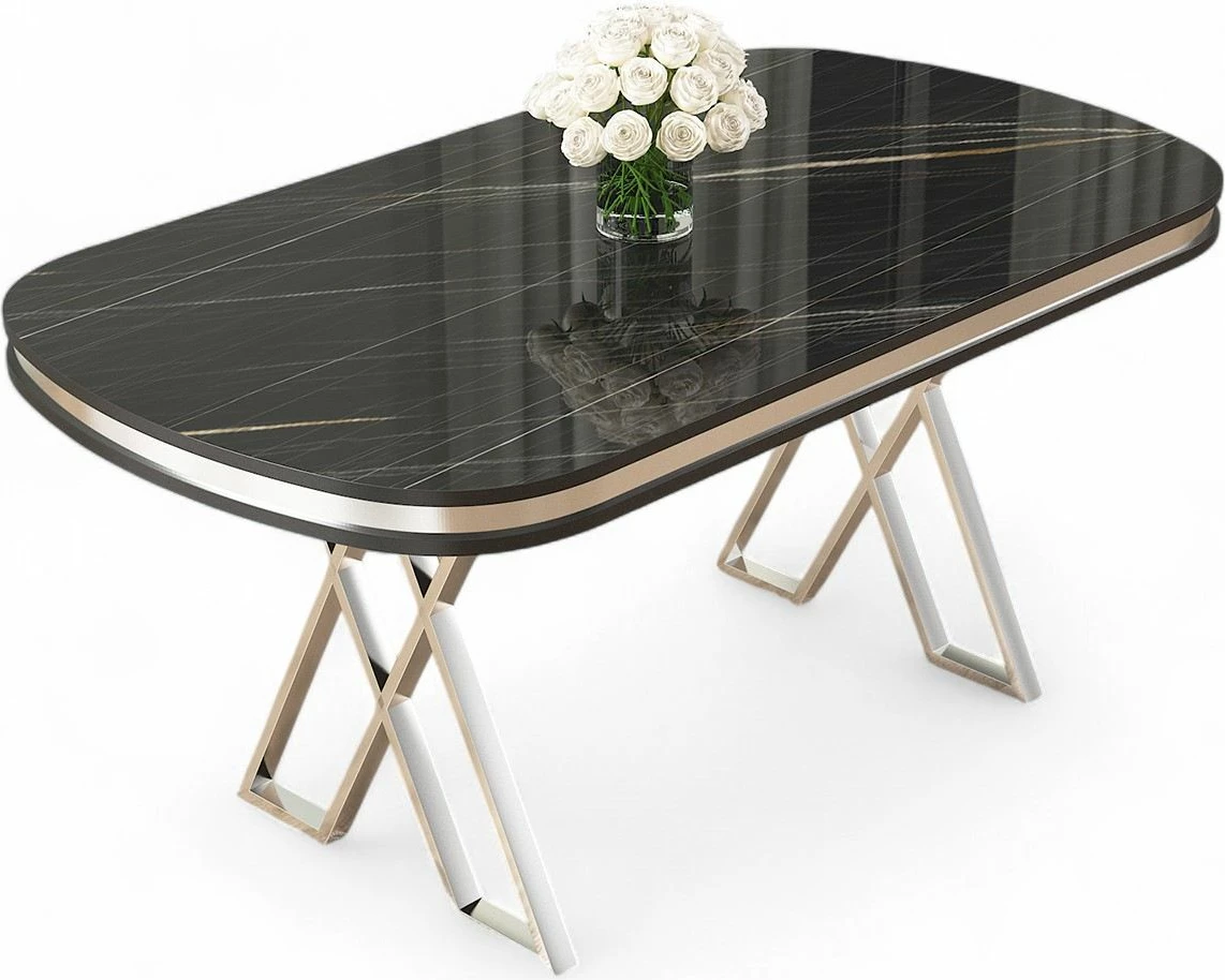 Tavolinë ngrënieje Hanah Home, Zae, mermer i zi, krom