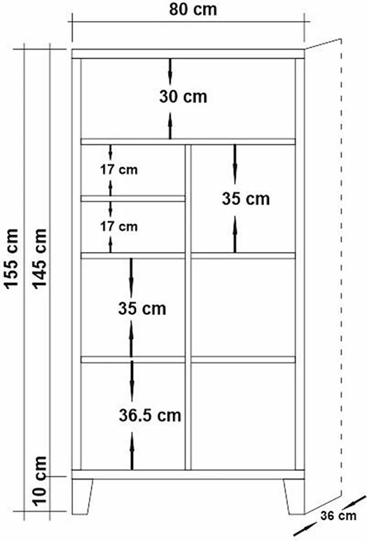 Raft librash PWF-0181-7, ngjyrë pishe Atlantike, 80x36x155cm