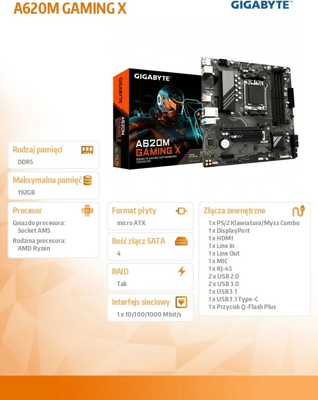 Pllakë amë Gigabyte A620M GAMING X, Socket AM5, micro ATX, 4 DDR5