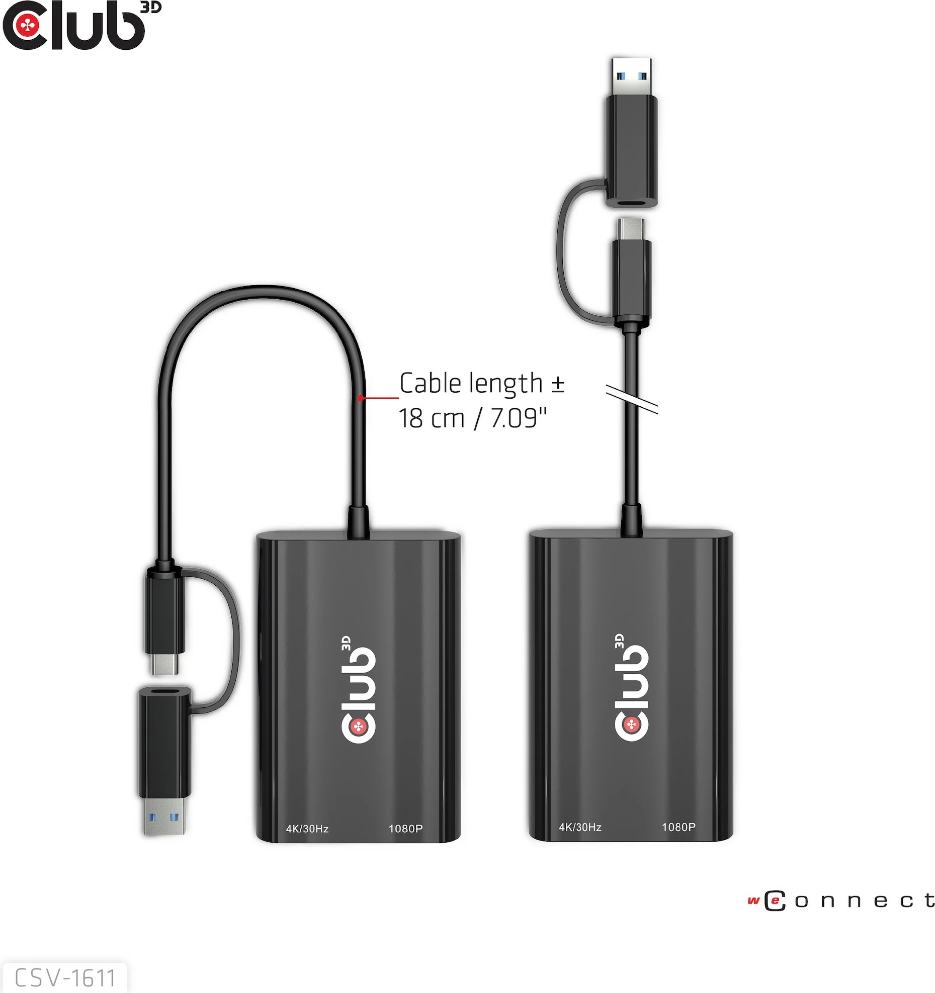 Adapter Club3D USB Type-C/A në HDMI/VGA, 4K, i zi