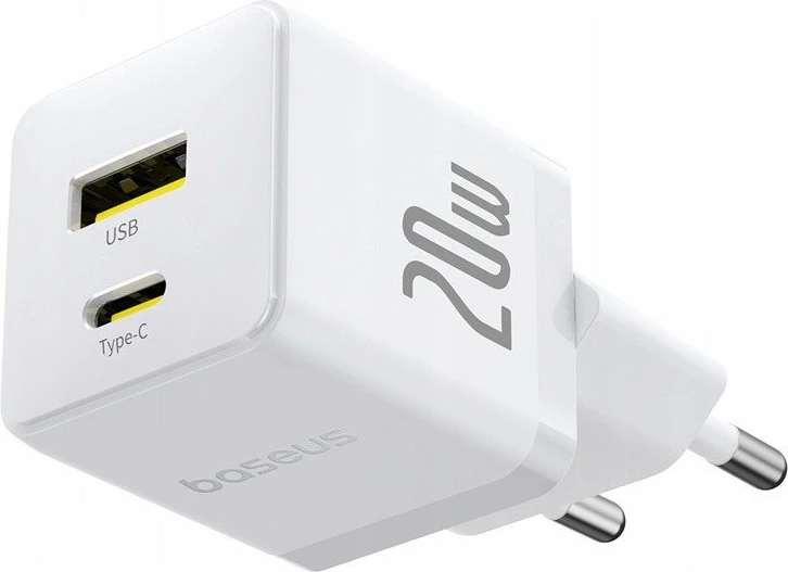 Karikues rrjeti Baseus Palm BSU9054 20W PD3.0/QC3.0 1x USB-A 1x USB-C 3A, i bardhë