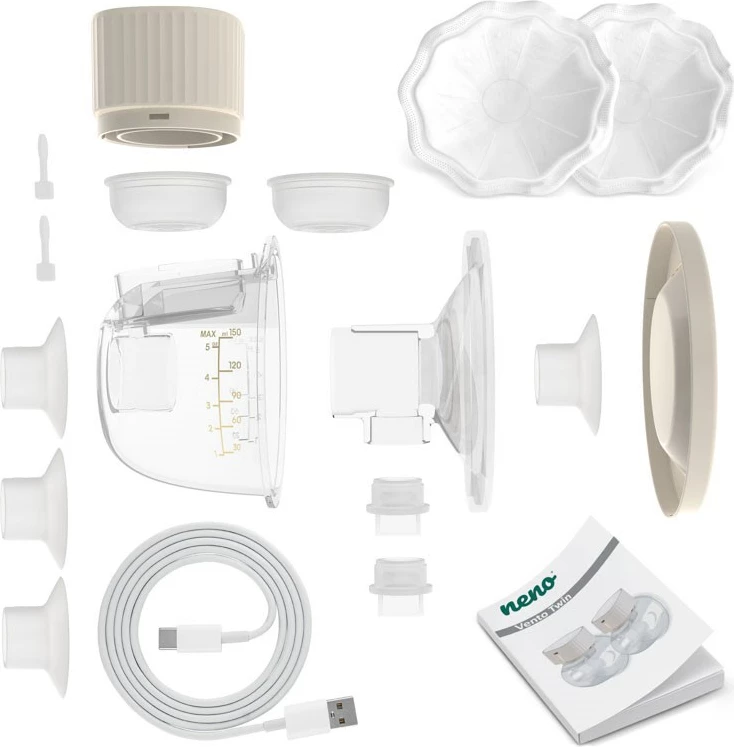 Pompë gjiri elektronike neno VENTO TWIN, pa tela, 150 ml, Bezhe, set 2 copë