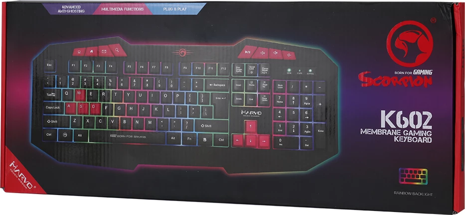 Tastierë Marvo K602 membrane full size RGB me kabllo me mbështetëse dore e zezë