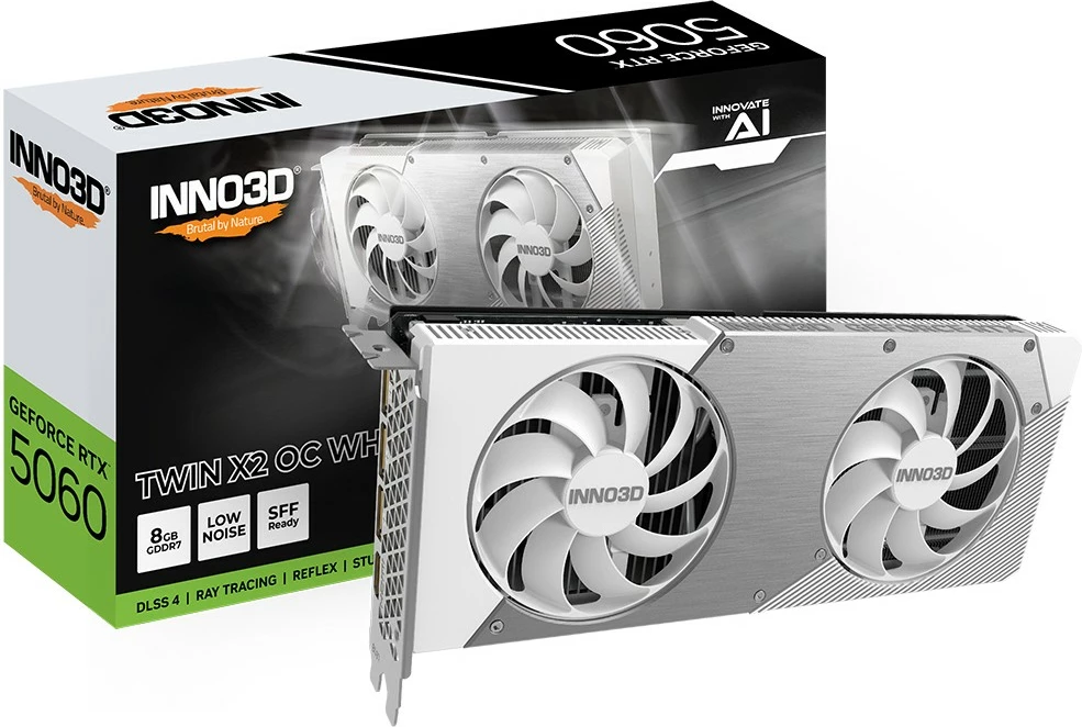 Kartelë grafike Inno3D RTX5060 Twin X2 OC, 8GB GDDR7, e bardhë