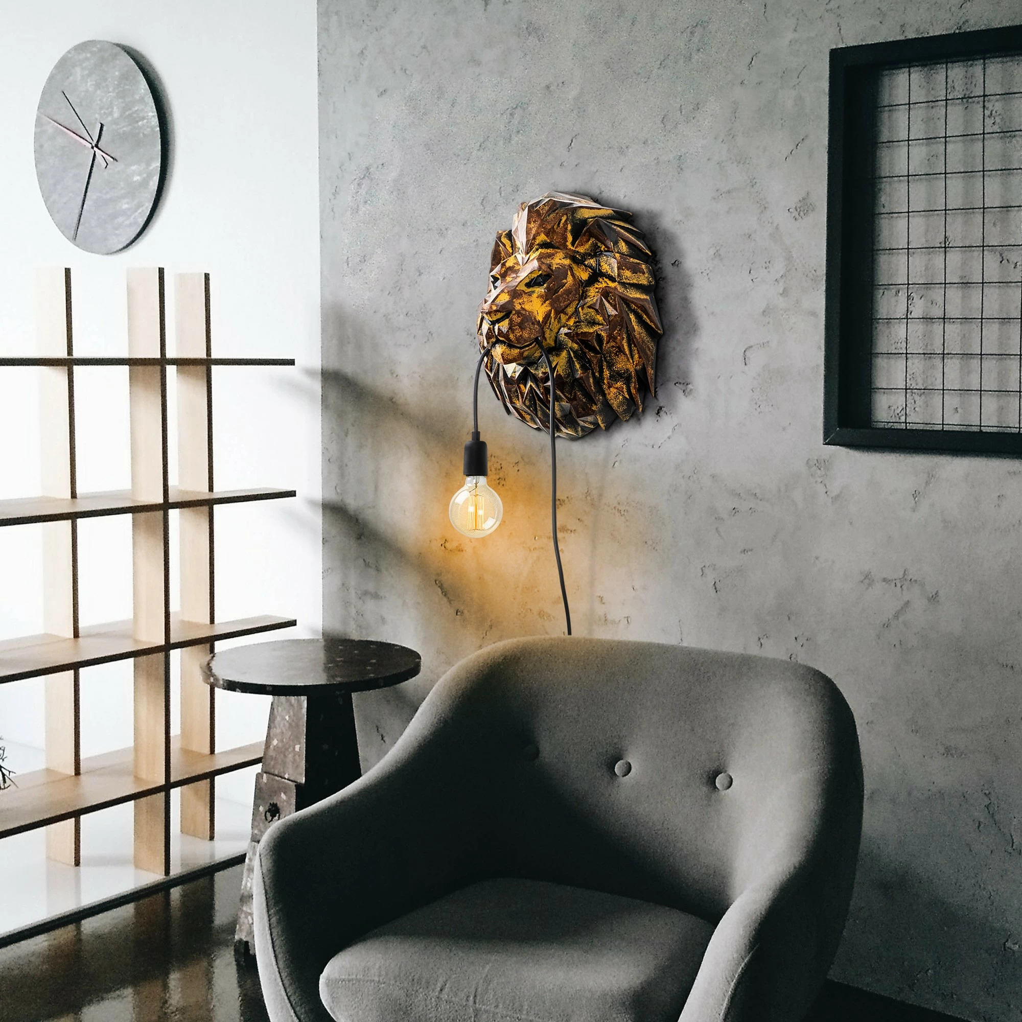 Llambë muri Opviq, kokë luani, shumëngjyrëshe