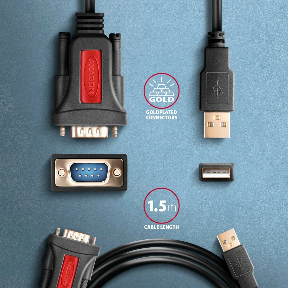 Adapter USB në RS-232 AXAGON ADS-1PSN, 1.5m, Prolific Chip, i zi