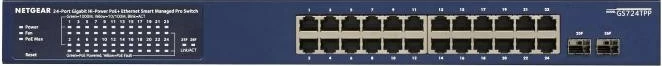 Switch i menaxhuar Netgear GS724TPP, 24 porta Gigabit PoE+, 2 porta SFP, blu
