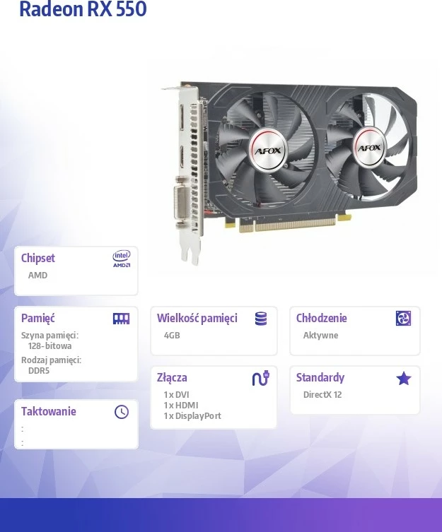 Kartelë grafike AFOX Radeon RX 550, 4GB GDDR5, 128-bit, PCI-E, e zezë