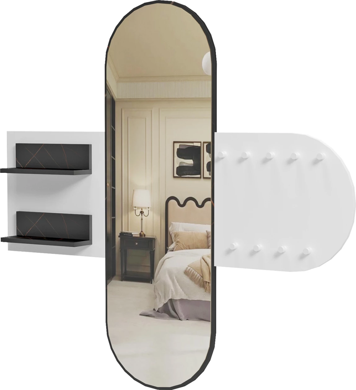 Mobilje hyrëse me pasqyrë CHERYL ΗΜ9049.11 melaminë, ngjyrë e bardhë-mermer i zi, 125x40x120 cm