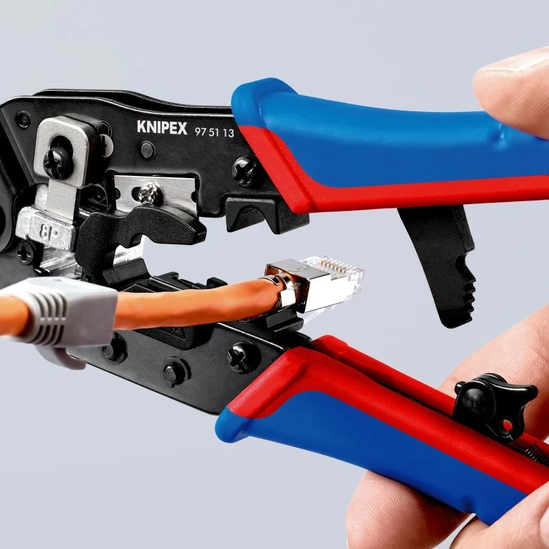 Mjet krimpimi Knipex 97 51 13, për RJ45, zi/kuqe/blu