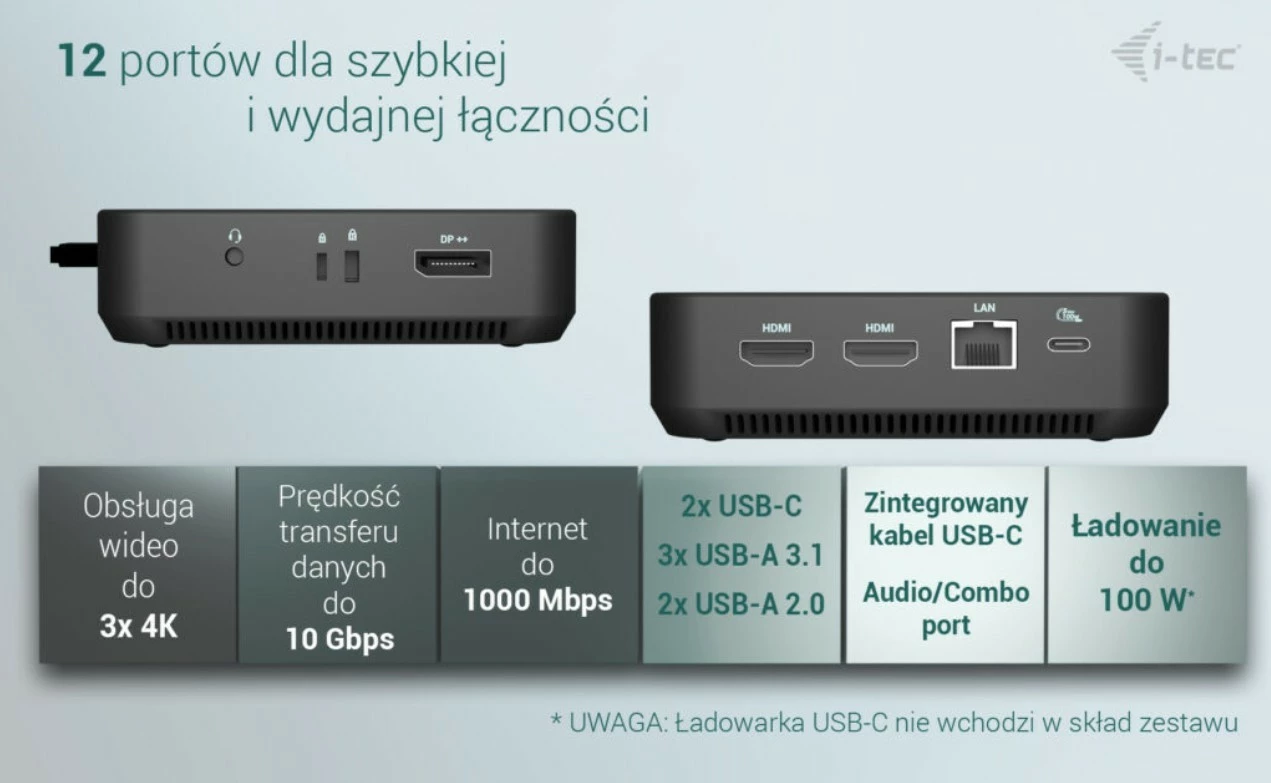 Kasë docking i-tec C31TRIPLEVIDEODPPRO, 100W Power Delivery, 2x HDMI, 1x DisplayPort, 6x USB, LAN, E zezë