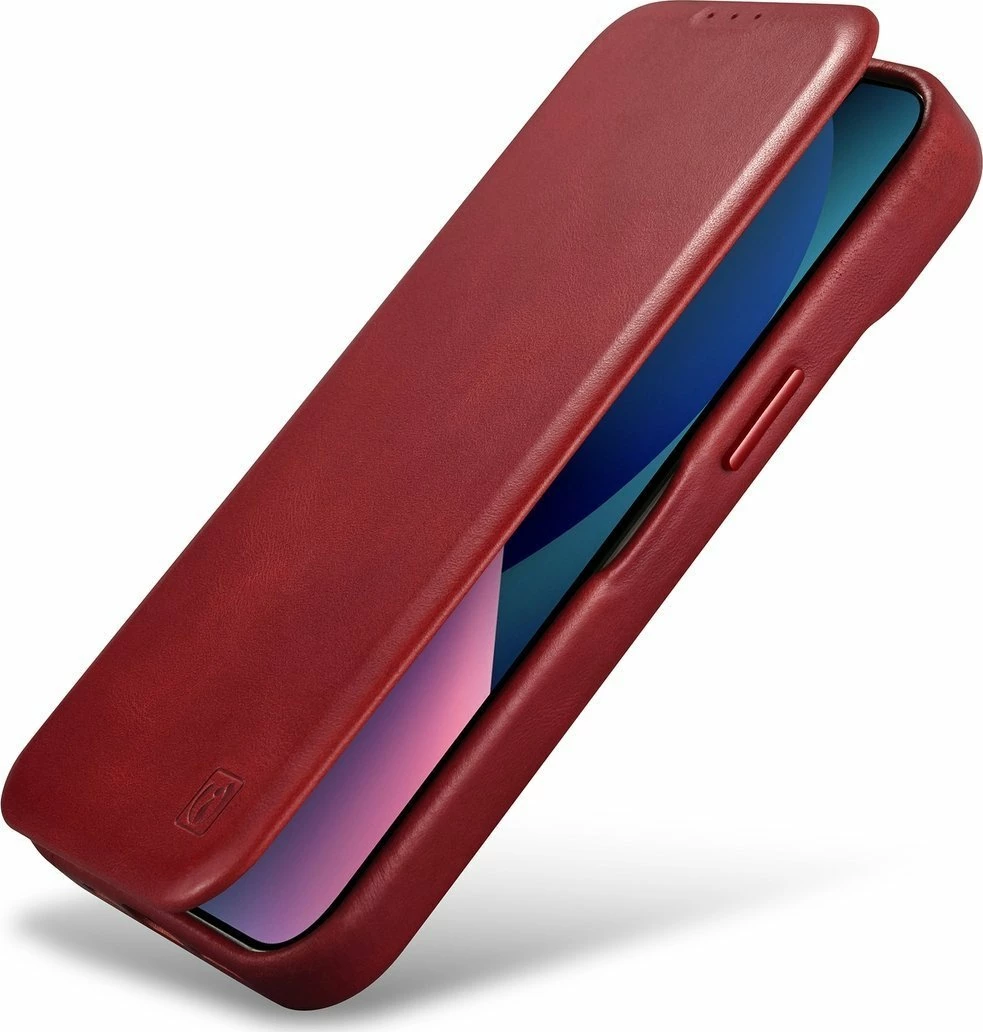 Mbështjellës iCarer CE Oil Wax Premium Leather Folio AKI14220707-RD për iPhone 14 Plus, lëkurë natyrale, me flapa magnetike, MagSafe, kuqe