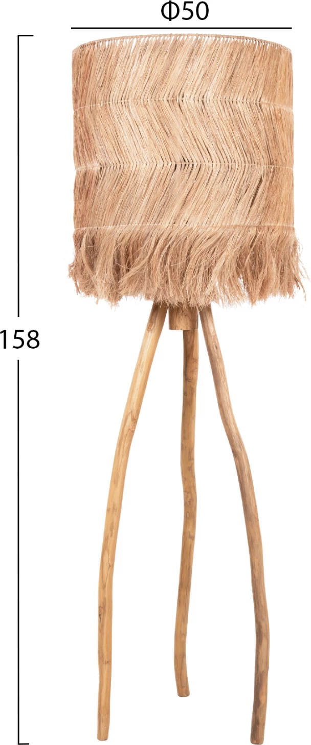 Llambë dyshemeje me këmbë nga degët e TEAK dhe kapak prej fibrash abaca, natyrale, Φ50x50-158Hcm, FH7765