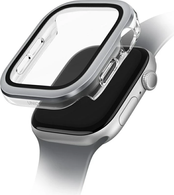Mbështjellës UNIQ Voute për Apple Watch 10, 46mm, xham i temperuar, argjendtë