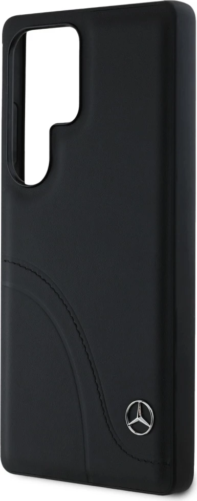 Mbështjellës Mercedes Leather Curved Stitches për Samsung Galaxy S25 Ultra, i zi