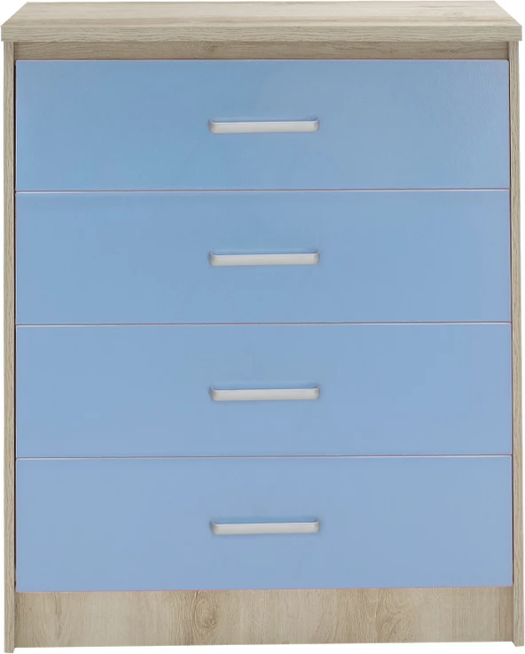 Komodinë për fëmijë me 4 sirtarë, ngjyrë castillo-blu, 80x40x95