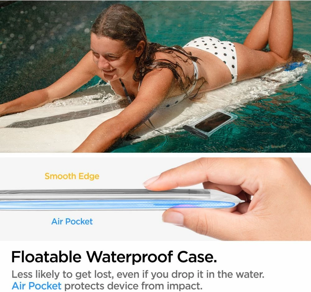 Mbështjellës Spigen Aqua Shield A610 për celular, IPX8, transparent, me rrip