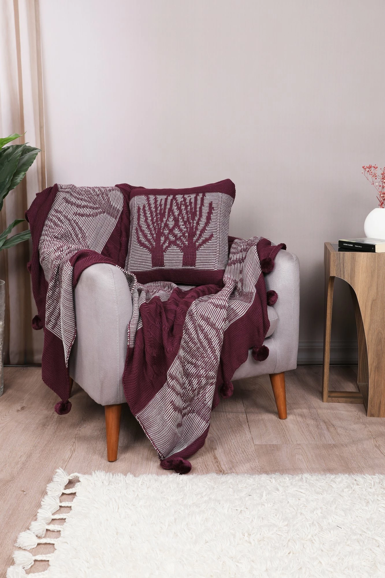 Set batanije trikot për një person, Ponpon Tree, ngjyrë e kuqe e thellë (claret red)