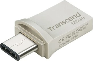 USB stick Transcend JetFlash 890, 128GB, USB 3.1, Type-C/A, zi/argjendtë