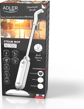 Mop me avull, Adler, AD 7057, 1300W, depozitë uji 380ml, kabëll 4.75m, i bardhë/gri