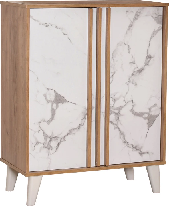 Raft këpucësh-dollap Kumen melaminë, ngjyrë mermeri lisi, 74x38x95cm