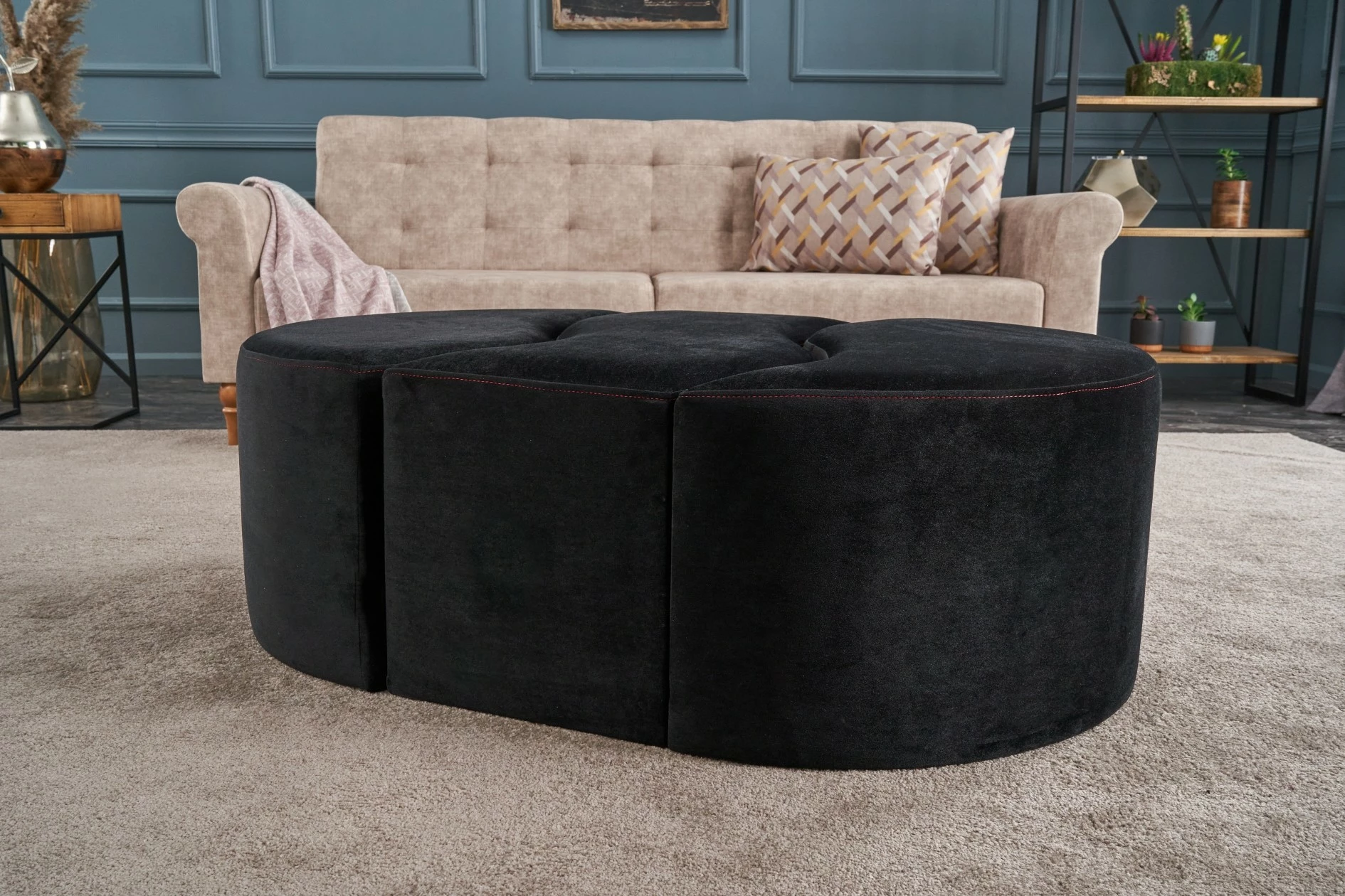 Pufë Alya, Atelier del Sofa, anthracite dhe rozë, set prej 2 copash