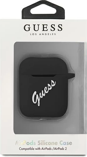 Mbështjellës Guess GUACA2LSVSBW për AirPods 1/2, silikon, zi/bardhë