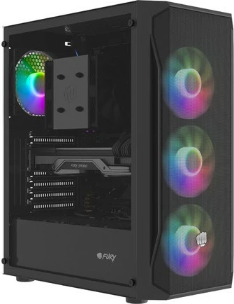 Kasë Natec Fury Shobo SH4F RGB, Midi Tower, xham i temperuar, 4 ventilatorë RGB, e zezë