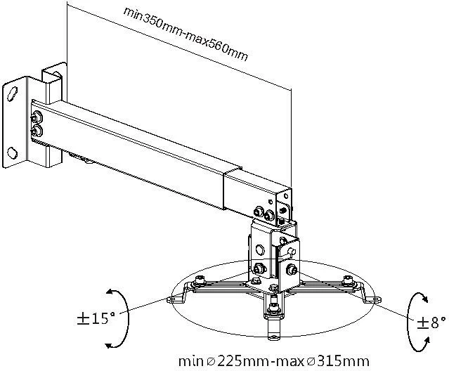 Mbajtës projektori EQUIP, i zi, montim në mur, 20 kg