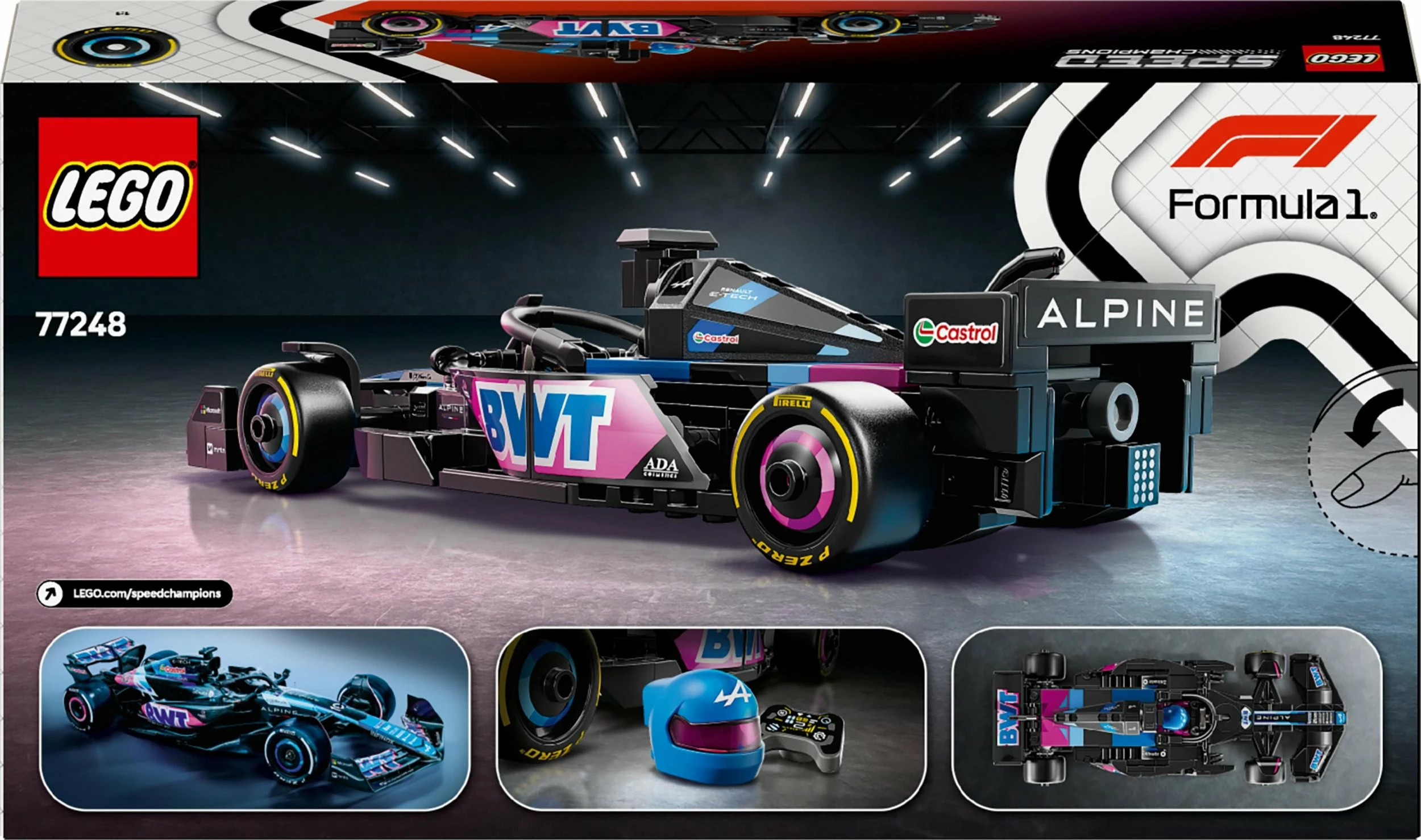 Set LEGO Speed Champions Bolid F1 BWT Alpine Team A524 77248, 258 copë, zi/kaltër/rozë