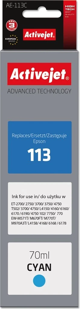 Ngjyrë zëvendësuese Activejet AE-113C ink për printer Epson 113 C13T06B240, 70ml, e kaltër