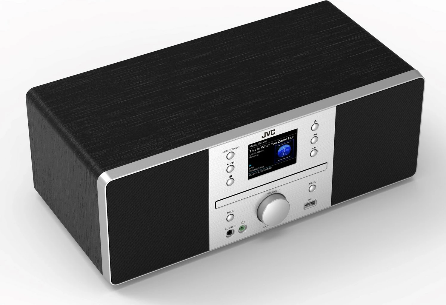 Radio boombox JVC RD-E874B, Bluetooth, 20 W, MP3, FM, E zezë/Argjendtë