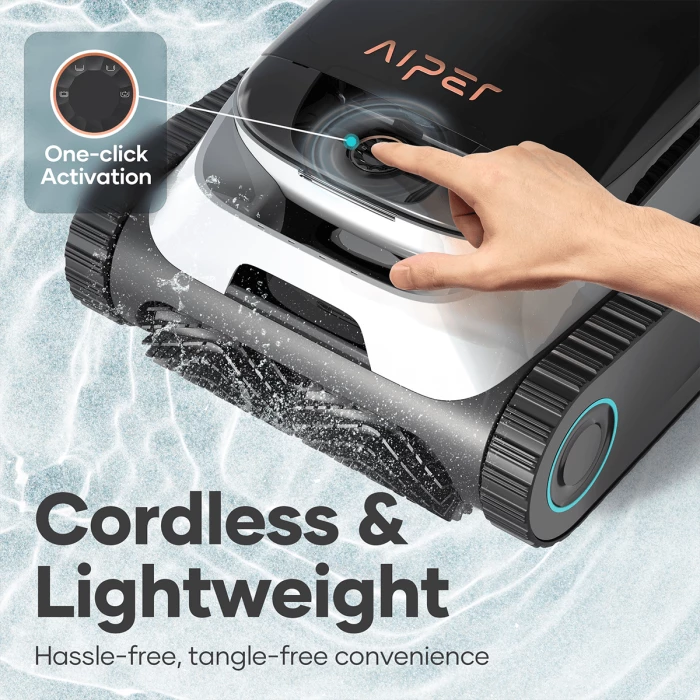Robot pastrues pishine AIPER Scuba N1, me bateri 150 min, 300 LPM, kosh filtri 3.5L, bardhë/zi, paketë me karikues & aksesorë