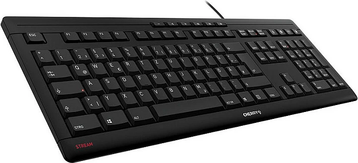 Tastierë Cherry STREAM, me kabllo, full-size, USB, QWERTY portugalisht, e zezë/gri