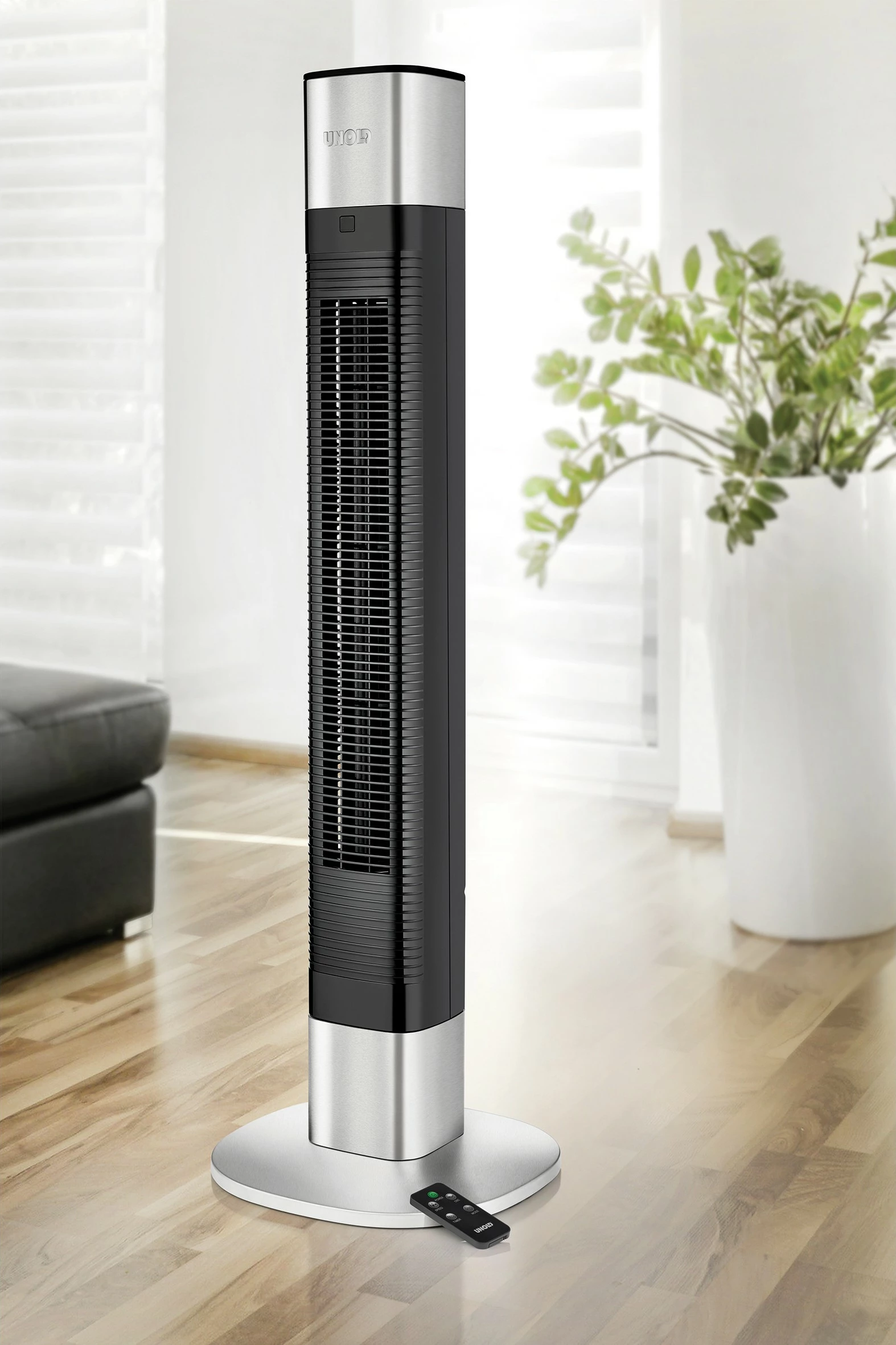 Ventilator kullë UNOLD Edel, LED display, 3 shpejtësi, timer 8 orë, i zi/çelik