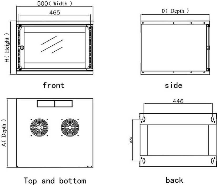 Kasë muri Techly 19", 6U, 450mm, derë xhami, e zezë