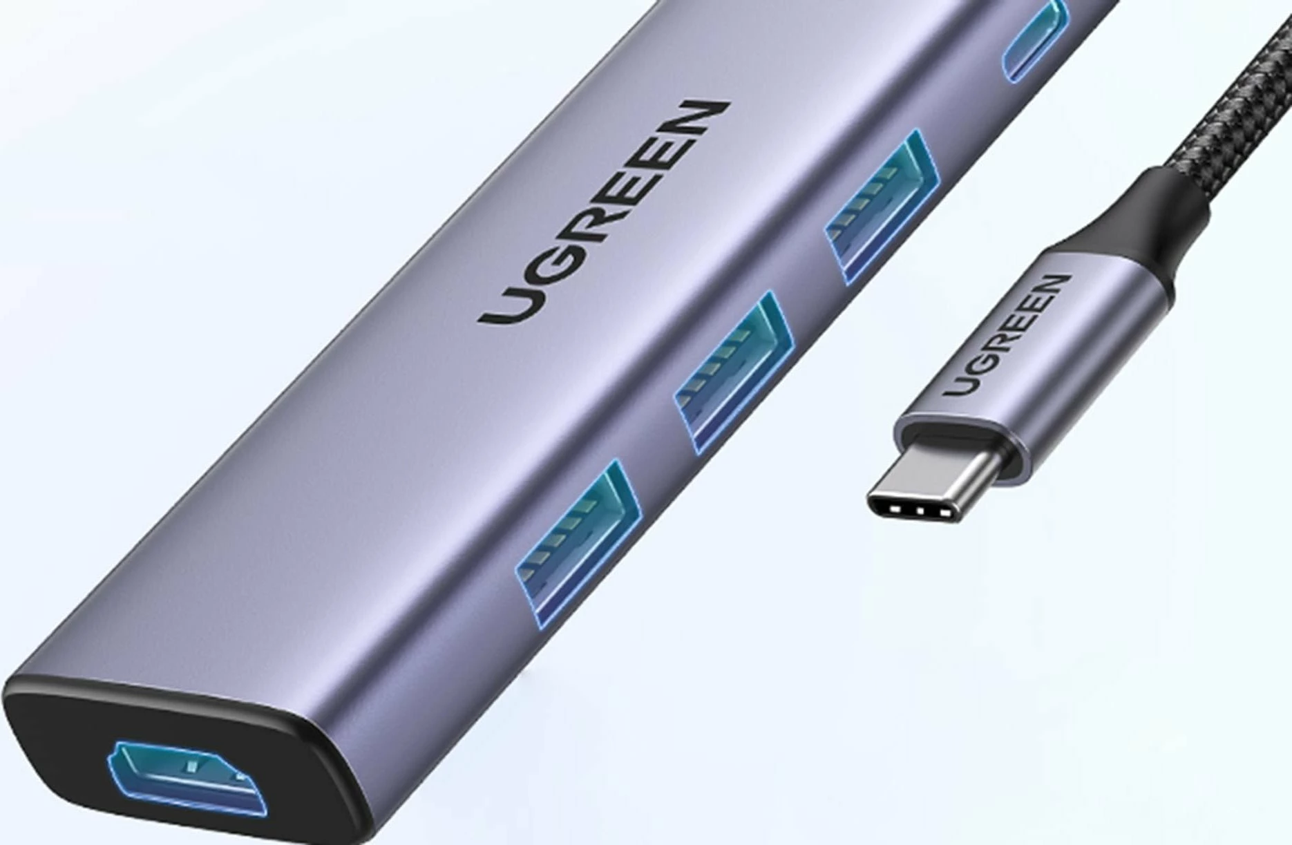 USB hub Ugreen CM511 (UGR1678) 5-në-1, USB-C në HDMI 4K@30Hz + 3x USB-A 3.2 Gen1 5Gbps + USB-C PD 100W, argjendtë